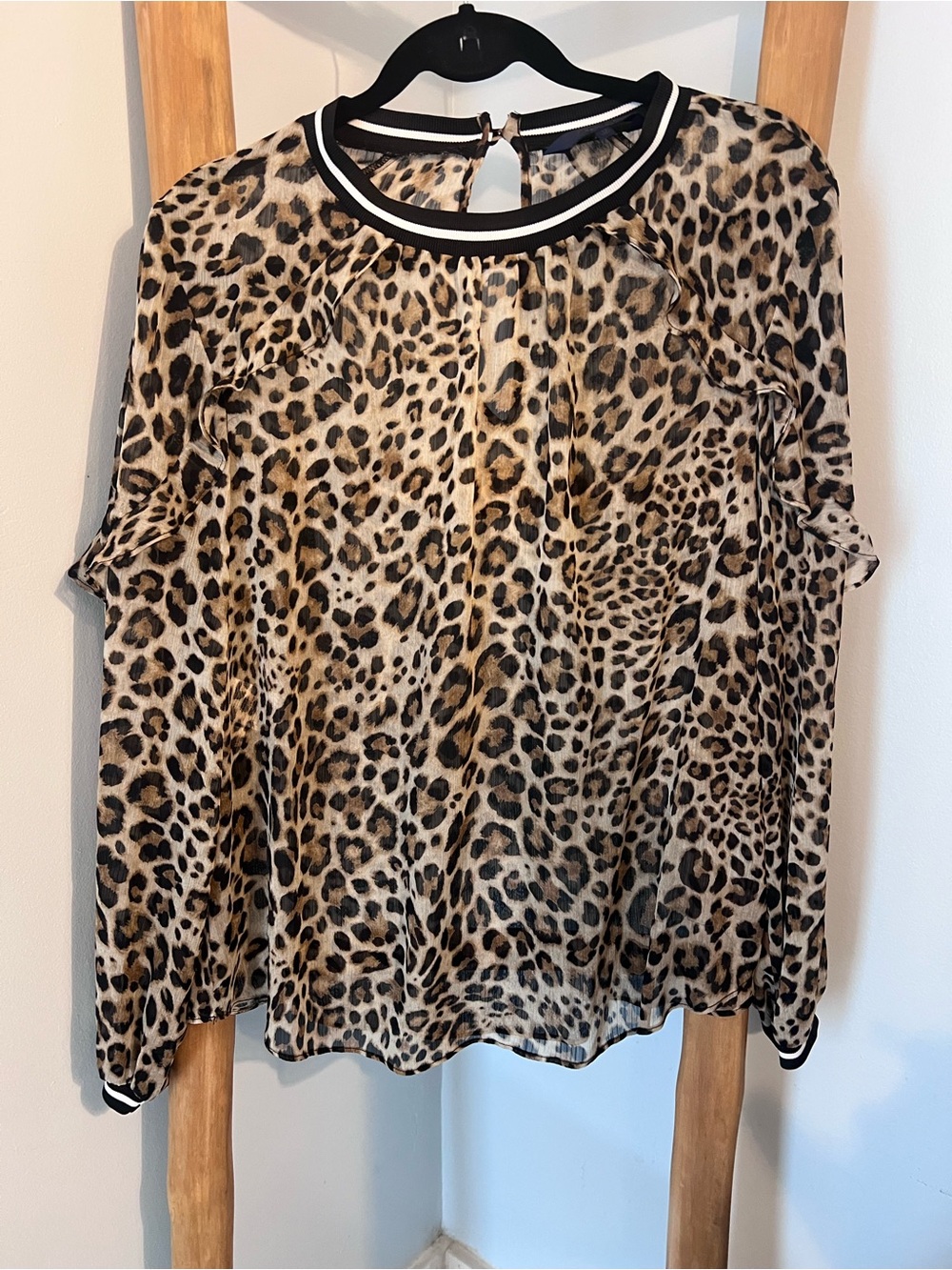 Rachel Rachel Roy Leopard Print Blouse Sheer Ruffle Sleeve Size 12